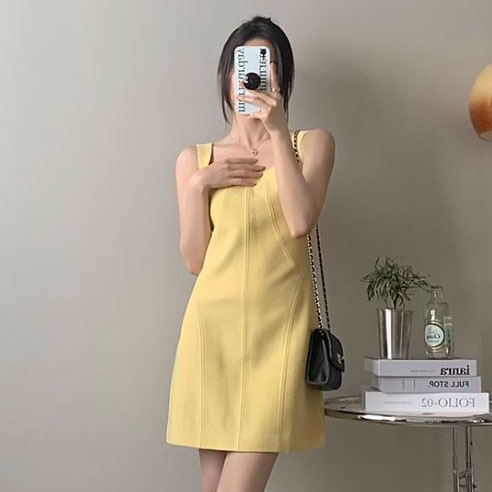 러블리해라 데이트룩 바캉스 블랙 여성 스퀘어넥 미니원피스 - 상세 이미지 3