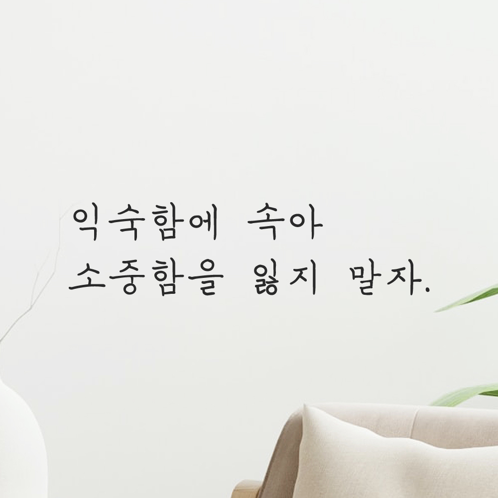 인테리어 포인트 그래픽 감성 손글씨 레터링 스티커 익숙함에 속아 소중함을 잃지 말자 LH-030S 검정 이미지 6
