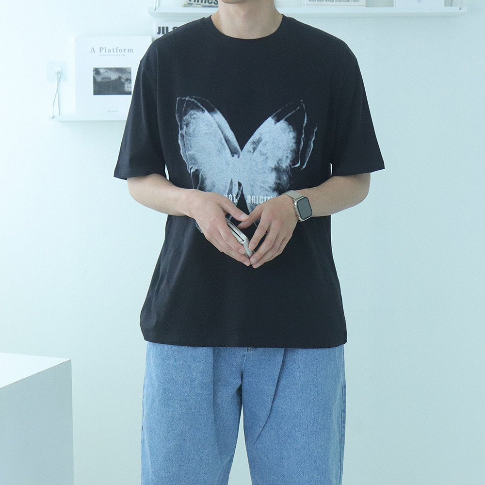 남성 반팔티 남자 오버핏 실켓 커플 면 프린팅 반팔티 - 상세 이미지 3