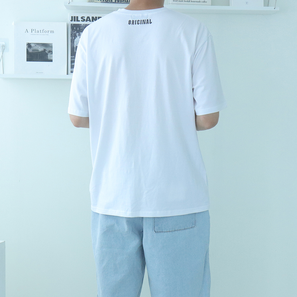 남성 반팔티 남자 오버핏 실켓 커플 면 프린팅 반팔티 - 상세 이미지 2