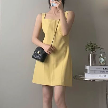 러블리해라 데이트룩 바캉스 블랙 여성 스퀘어넥 미니원피스 - 상세 이미지 4