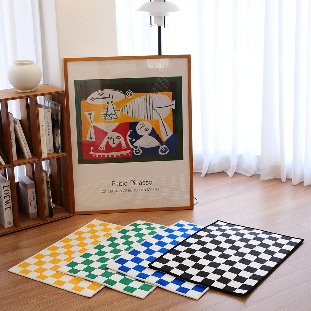 포시엘라 국내산 미니 러그 먼지없는 단모 워셔블 사계절 침대 인테리어 체커보드 러그 M