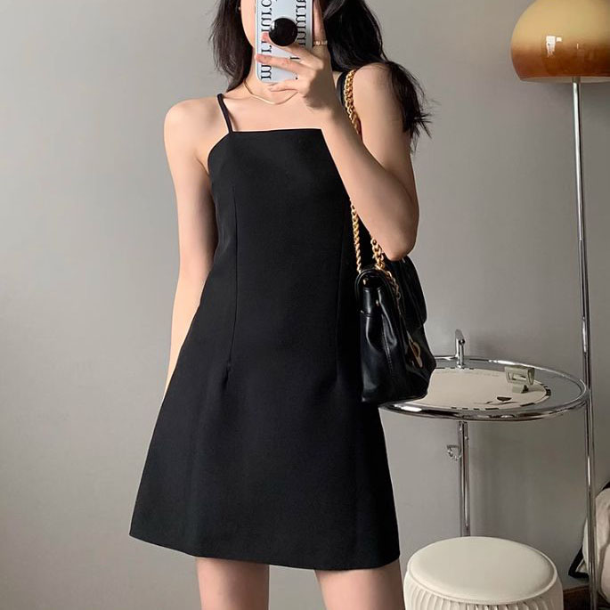 러블리해라 결혼식하객룩 미니 블랙 끈 나시원피스 - 상품 이미지