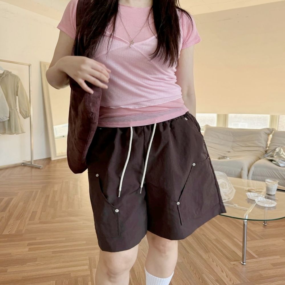 여성 뷔스티에 여름반팔티 나시 반팔 세트 여자 거즈 얇은 티 이미지 6