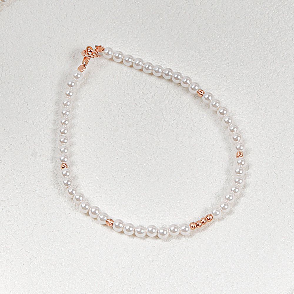 14K 2mm 금 볼 크리스탈 진주 팔찌 - 상세 이미지 3
