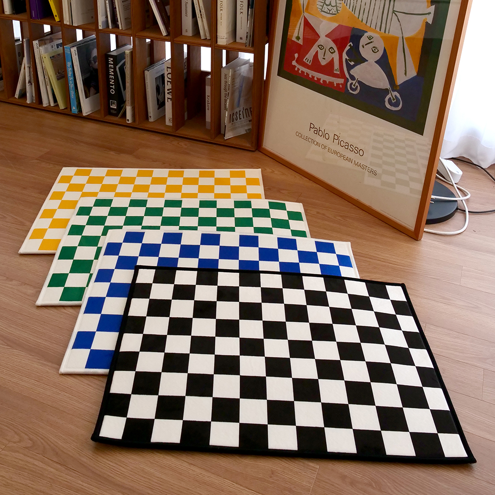 포시엘라 국내산 미니 러그 먼지없는 단모 워셔블 사계절 침대 인테리어 체커보드 러그 M