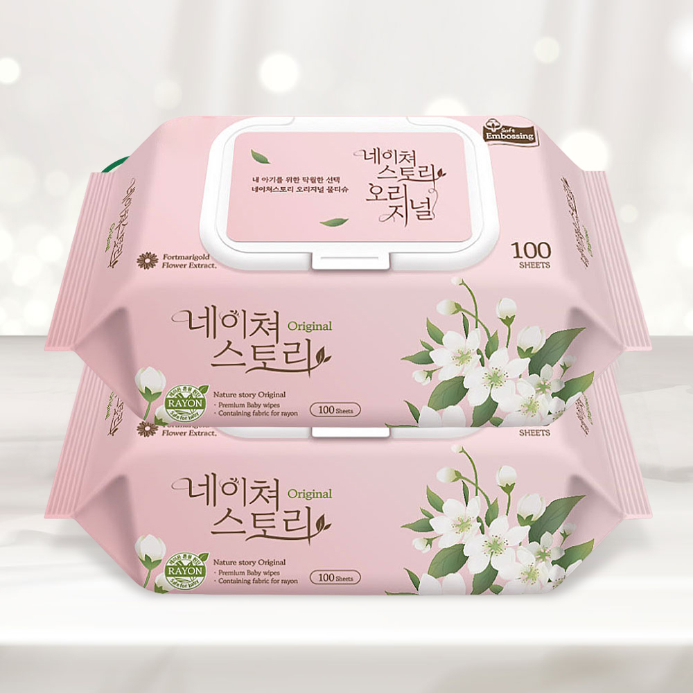네이쳐스토리 오리지널 대용량 아기물티슈 엠보싱 캡형 100매, 20개