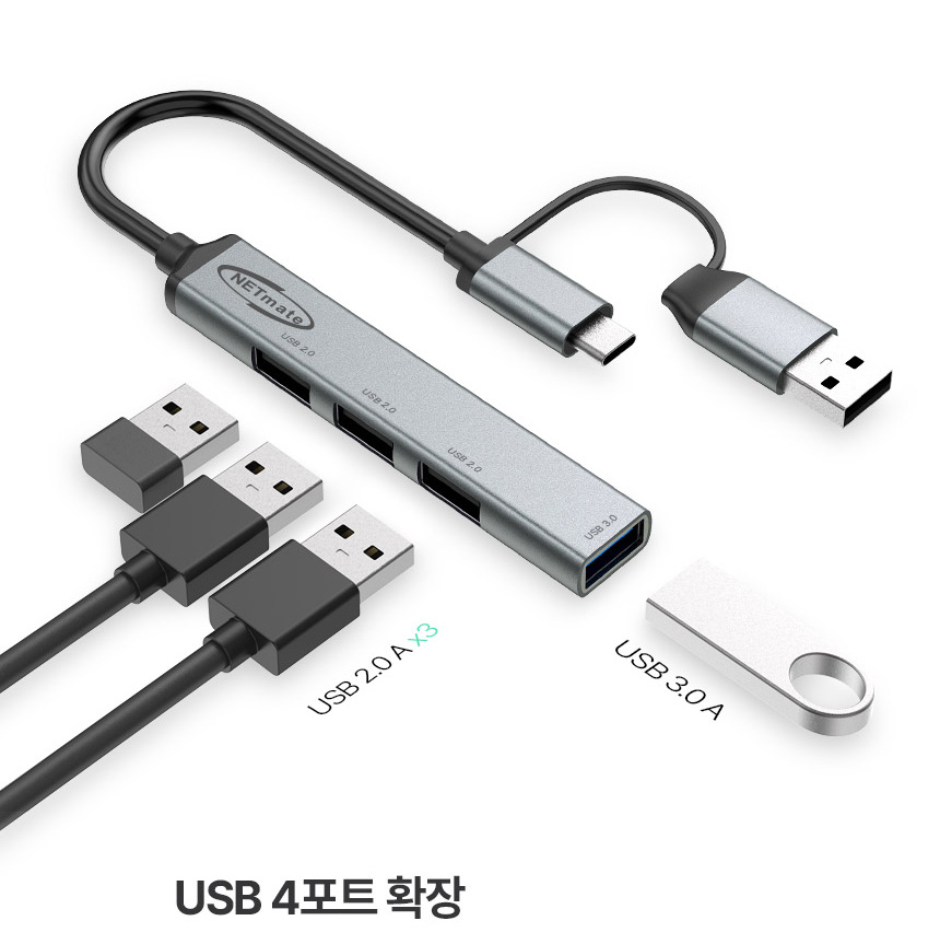 C타입 M1 M2 M3 M4 맥북에어 아이맥 맥미니 USB 멀티포트 허브 2in1 4포트 - 상세 이미지 3