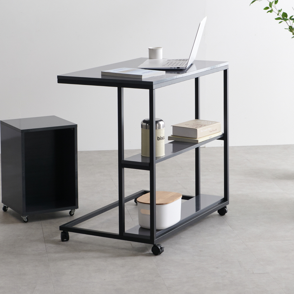 바퀴달린 이동식 사이드 테이블 선반 협탁 노트북 책상 철제 탁자