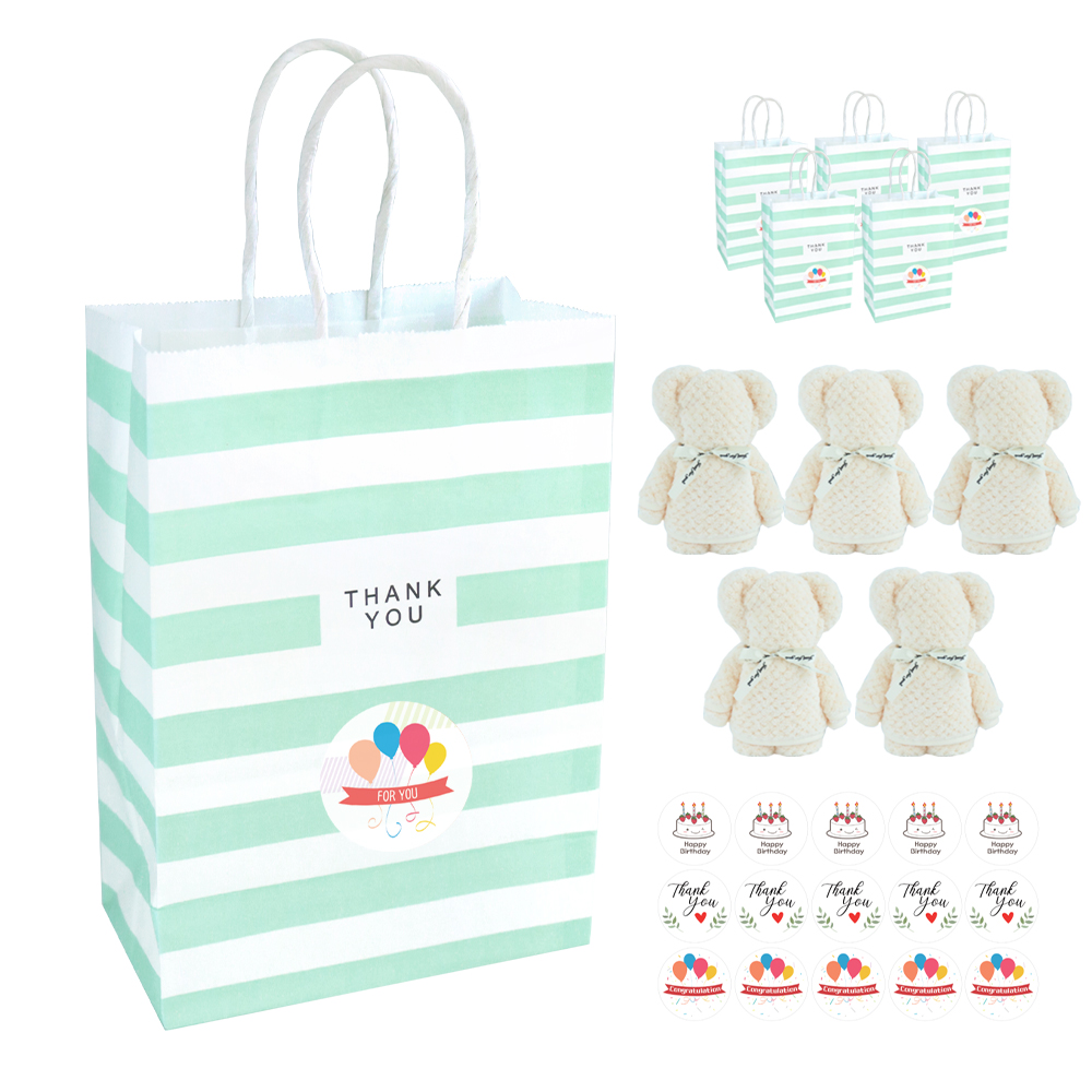 니즈엘 고리 수건 곰 타올(대)75x35+민트 가방 5세트 어린이집 답례품, 아이보리 - 상품 이미지