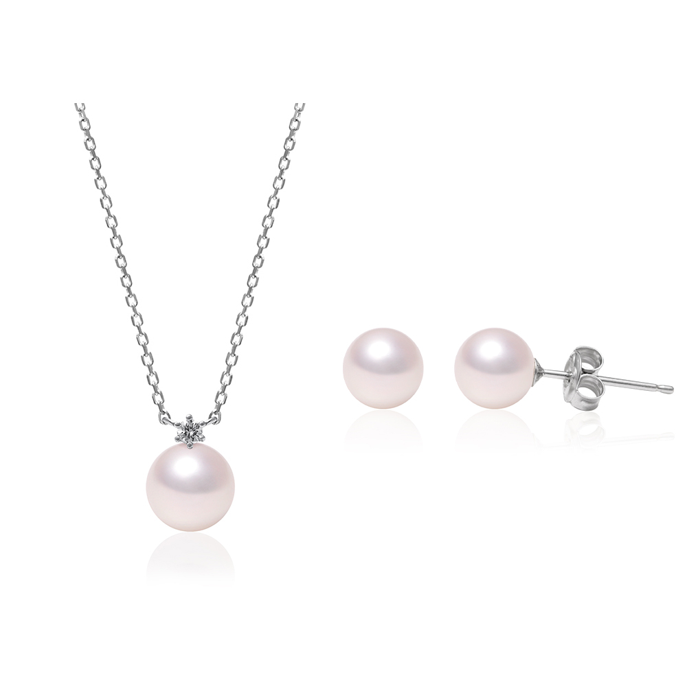 트위 다이아몬드 세팅 14K 18K 목걸이 귀걸이 진주 세트 AAA+