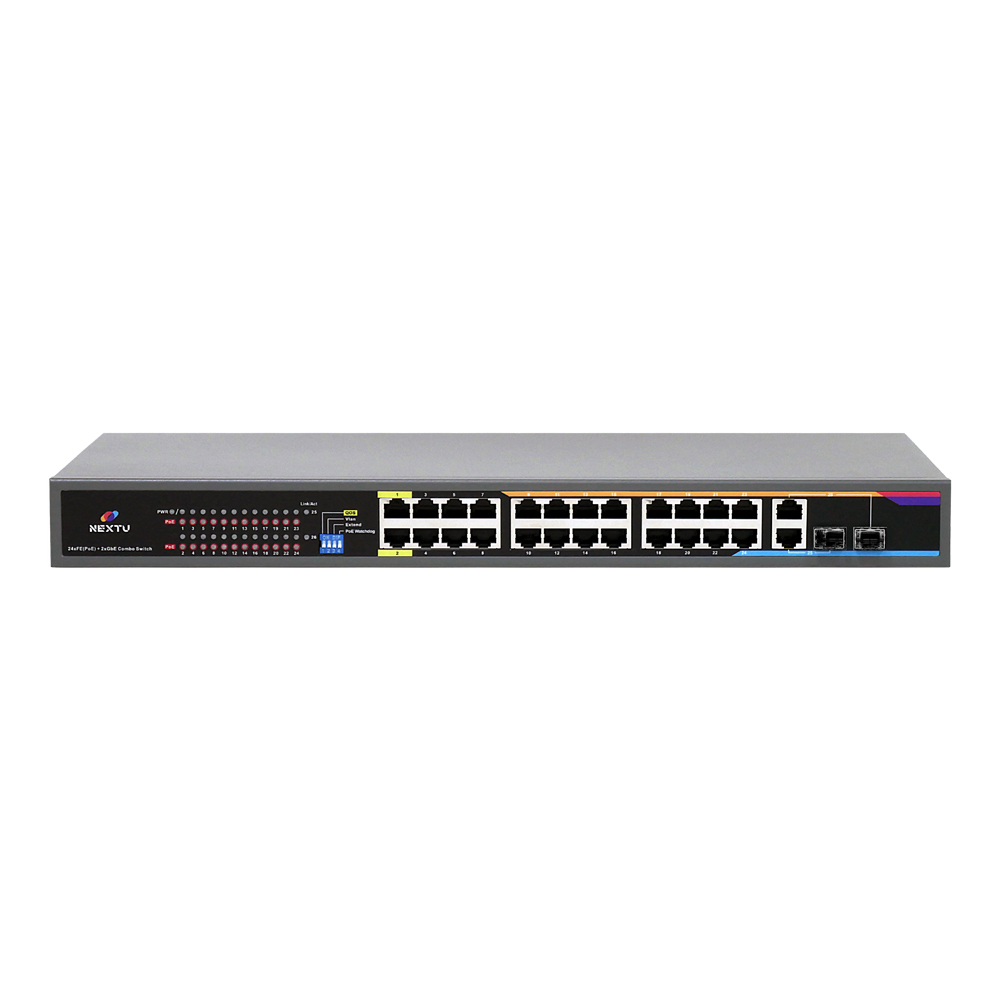 NEXT POE324SFP-TP 24포트 100M POE 스위칭허브 +2 SFP 기가업링크 지원 - 상품 이미지