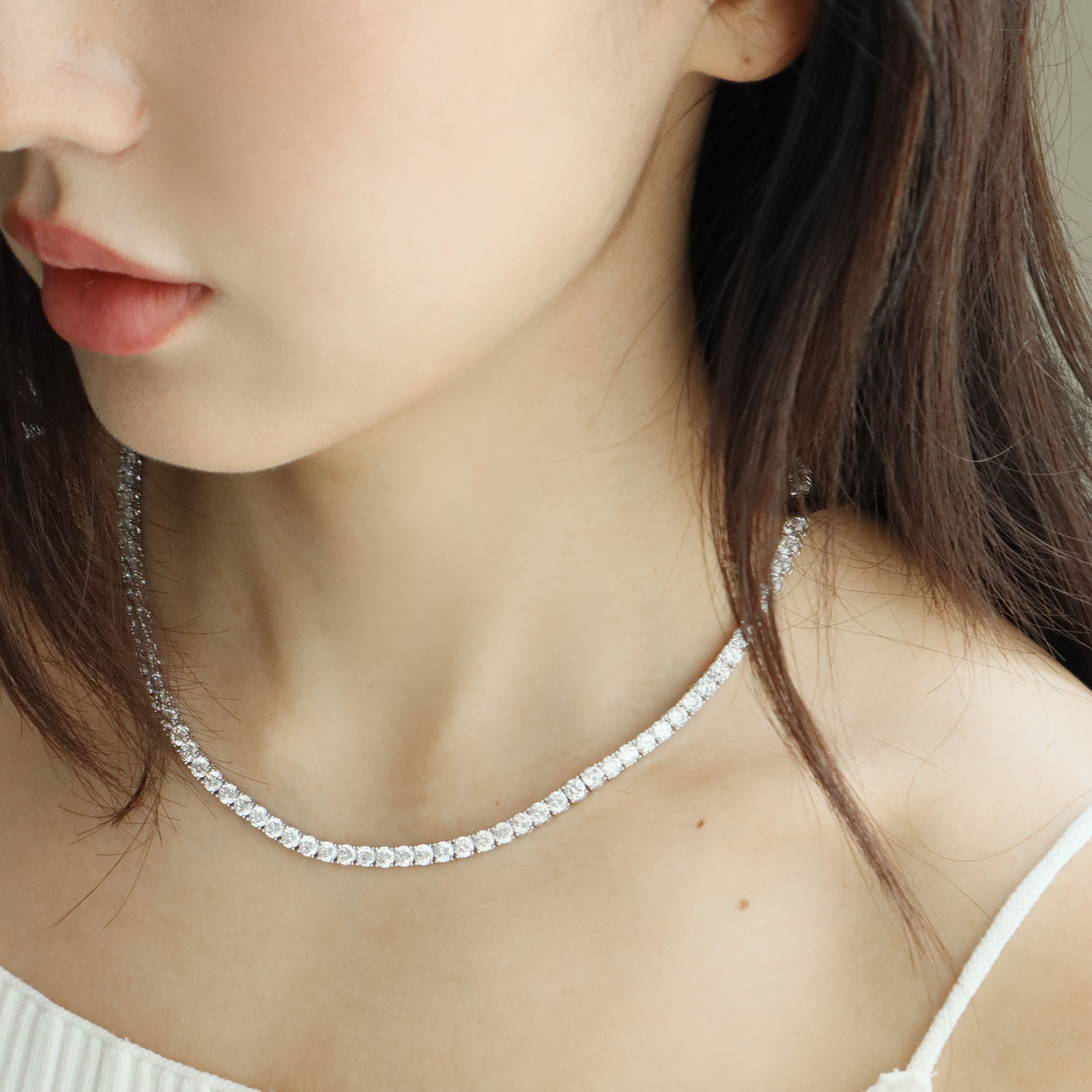 프롱세팅 4mm 라운드 큐빅 지르코니아 테니스목걸이 이미지 8