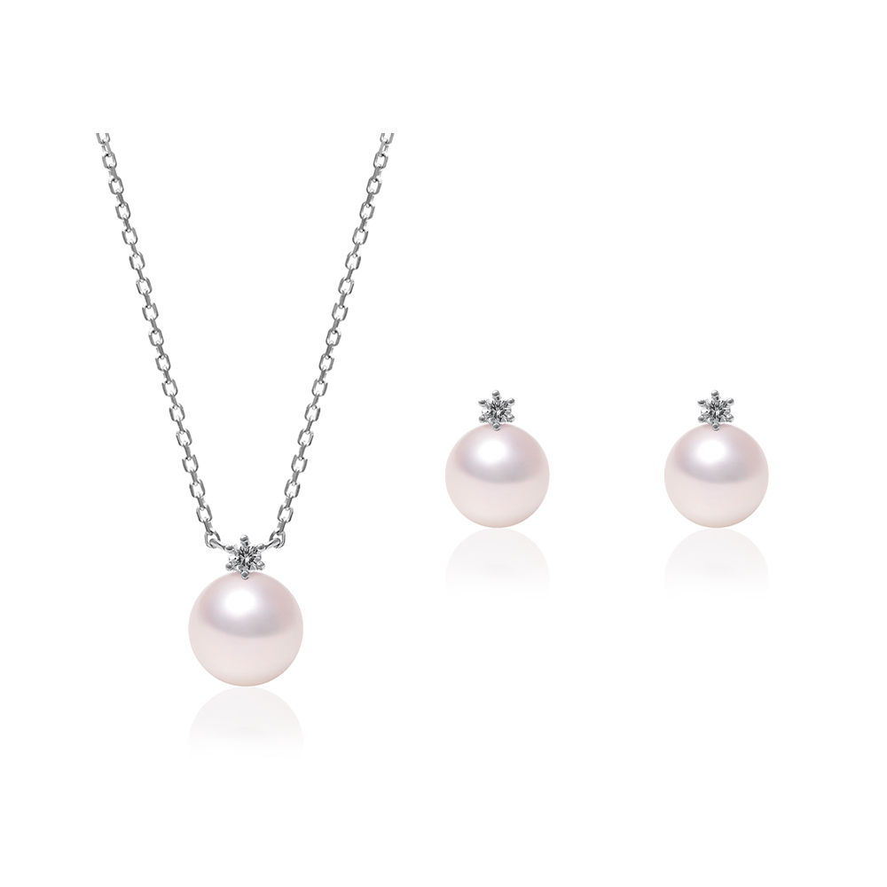 트위 다이아몬드 14K 18K 목걸이 귀걸이 아코야 해수 진주 세트 AAA+