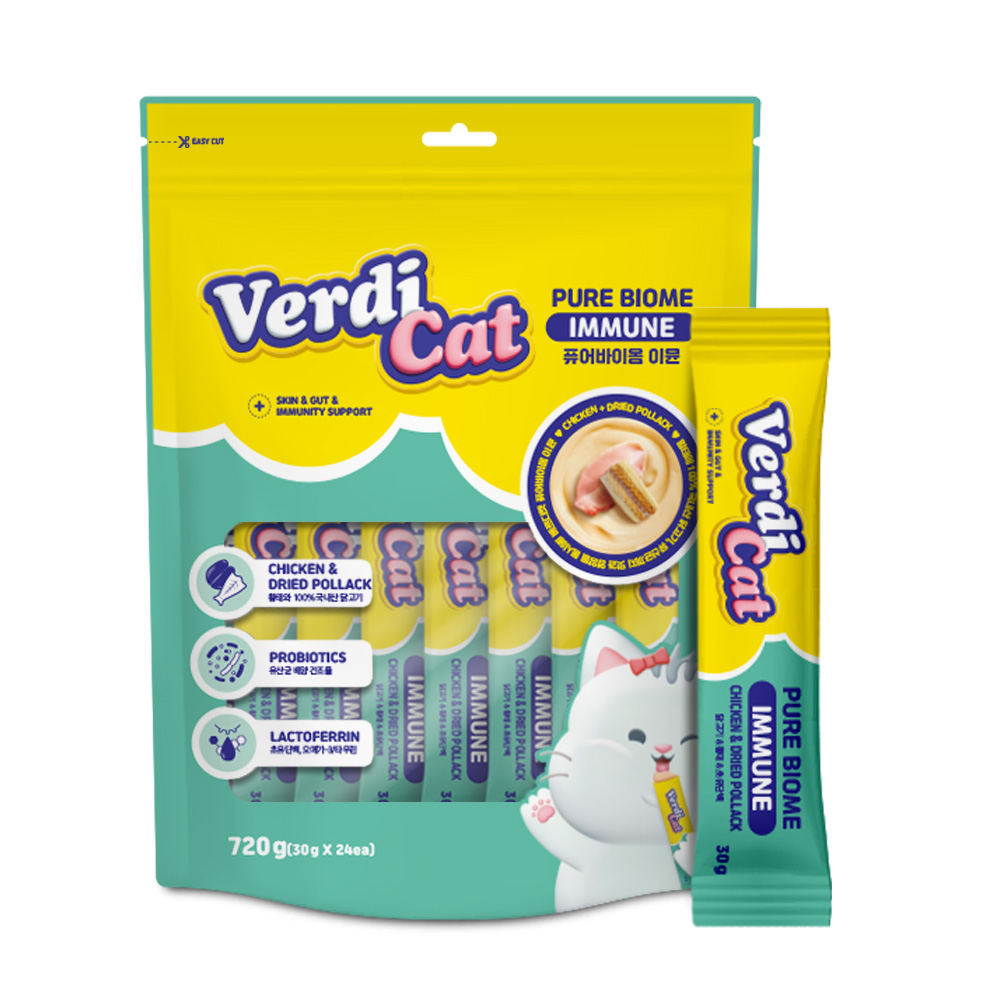 베르디캣 퓨어바이옴 국산 대용량 유산균 치킨 연어(헤어볼), 30g, 24개 이미지 3