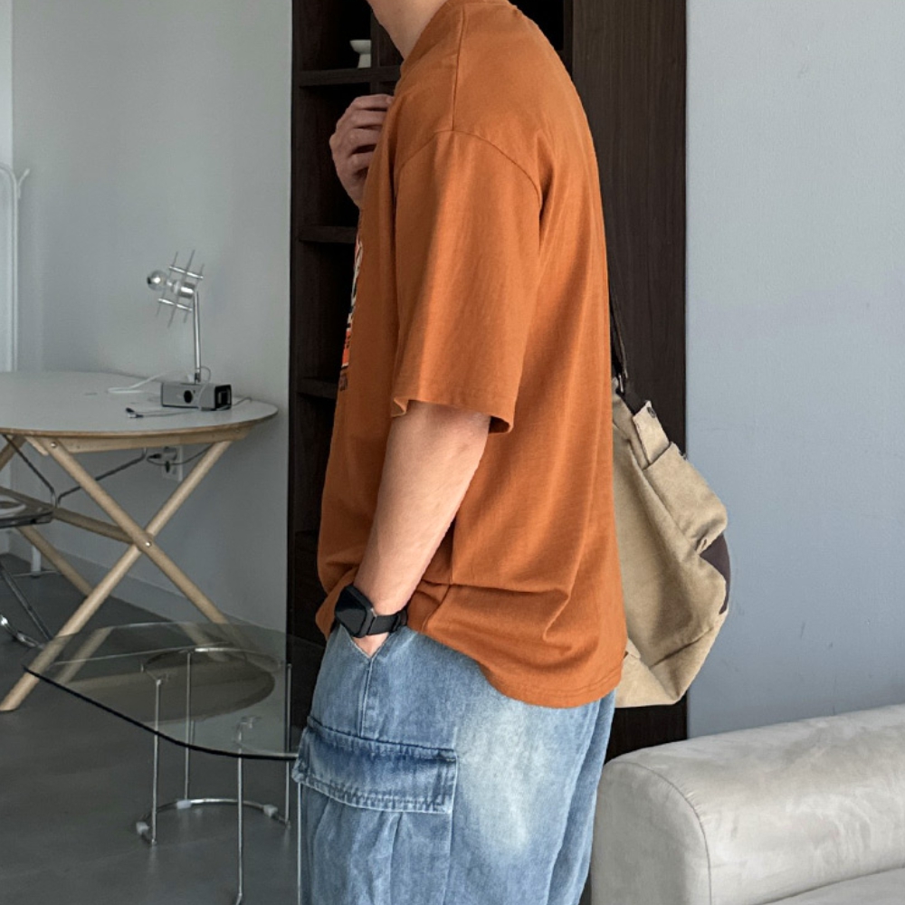 남자 랭후 박스 오버핏 여름 캐주얼 면 반팔티 95-110 - 상세 이미지 3