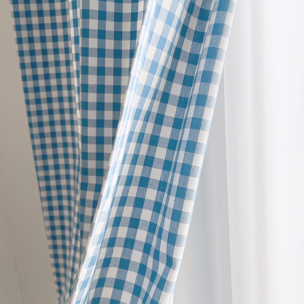 블루 체크 아이방 커튼 남아 맞춤제작