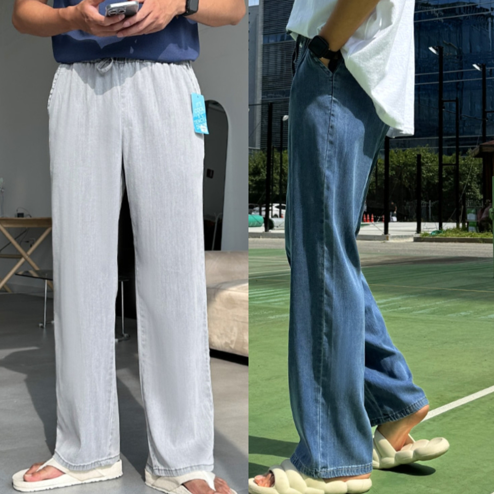 남자 프후 3단기장 여름 아이스 쿨링 밴딩 와이드 데님