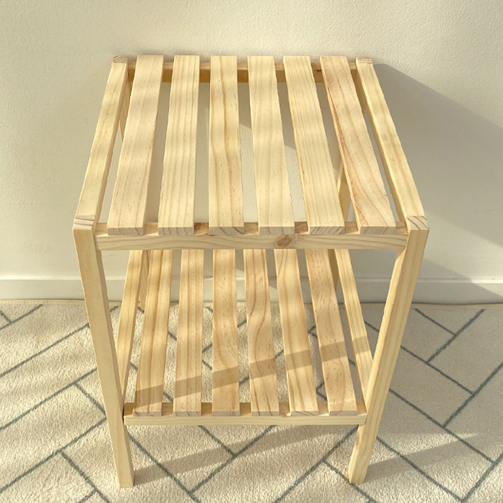 원목 침대 옆 협탁 거실 좁은 틈새 미니 침실 우드 2단 사이드 테이블 선반