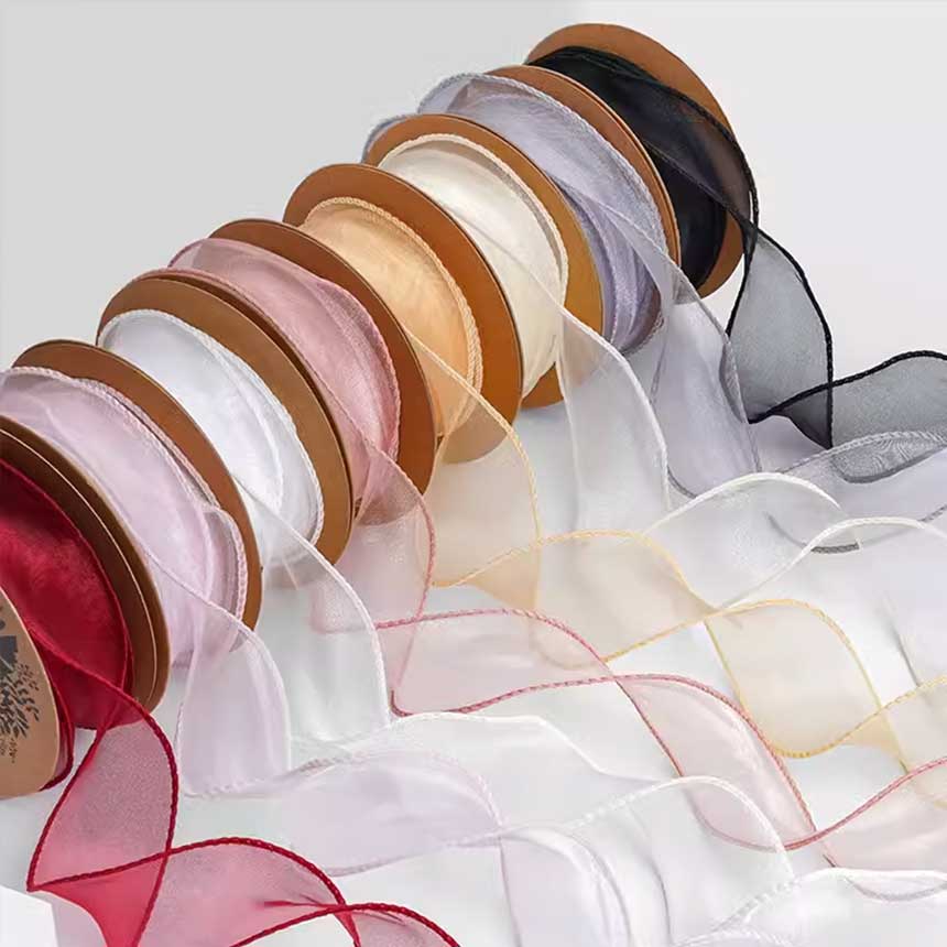 40mm 오간디 오간자 리본 꽃 선물 포장 셀프 청첩장 기본