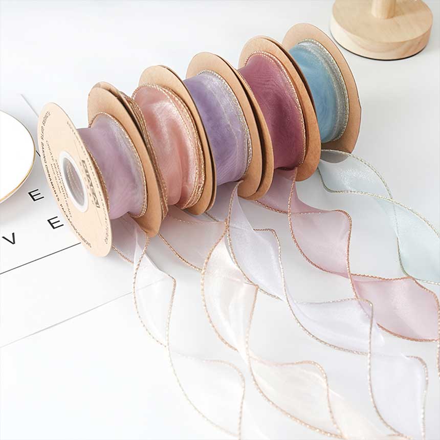 40mm 오간디 오간자 리본 꽃 선물 포장 셀프 청첩장 기본