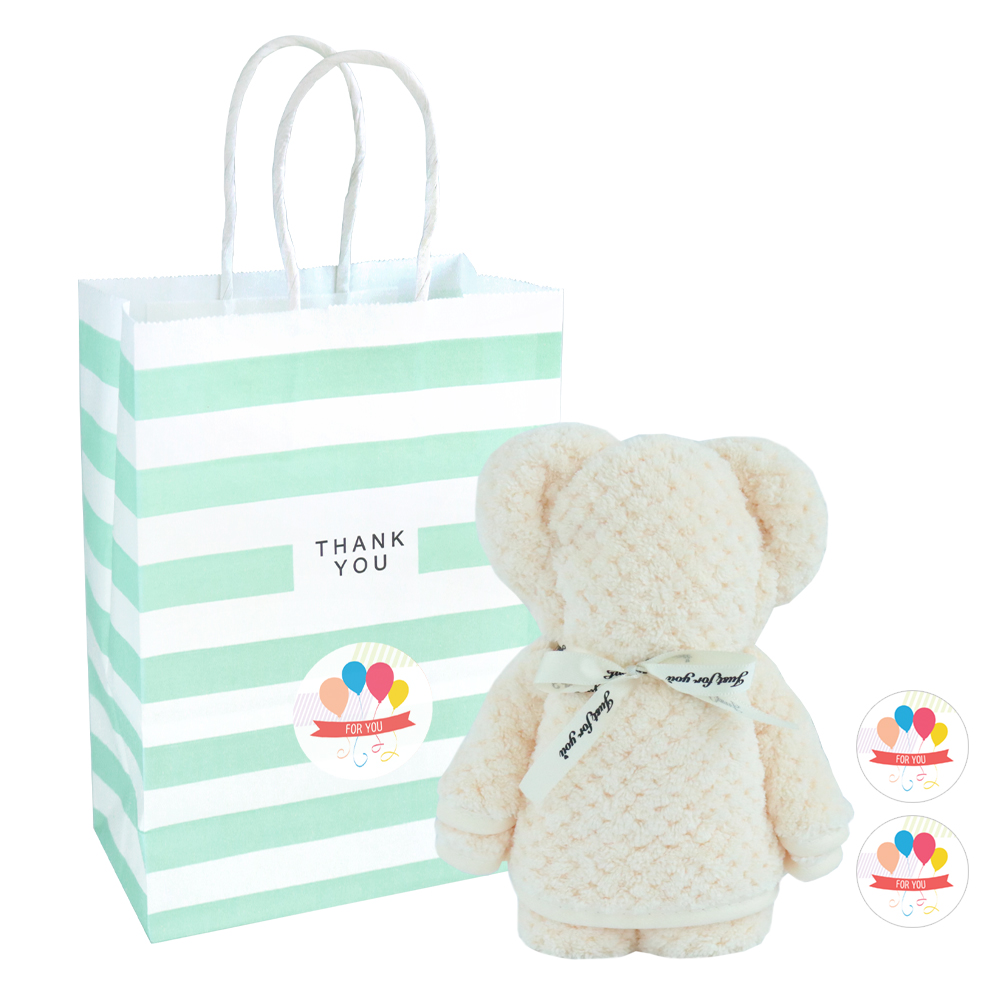 니즈엘 고리 수건 곰 타올(대) 75x35  타월 선물 어린이집 생일 답례품 민트 가방 - 상품 이미지