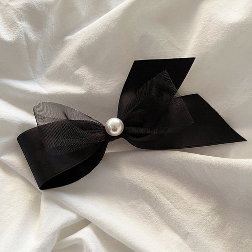 (제작)명품핸드메이드진주 언발블랙왕리본 반머리 반묶음 리본핀 머리핀 헤어핀 삔 예쁜리본핀 제품 이미지