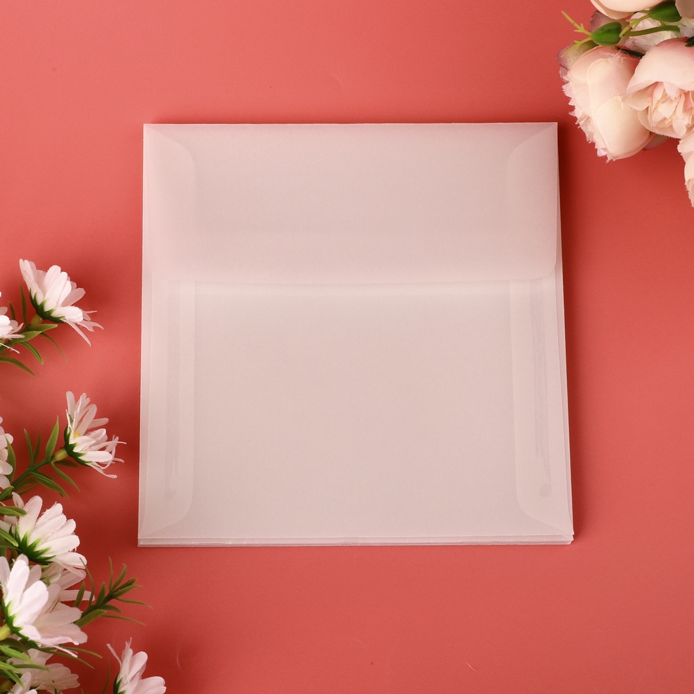 [자체 제작] 고품질 두꺼운 정사각 트레싱지 봉투 청첩장 반투명 트레이싱 웨딩 답례 제품 이미지