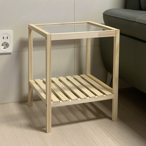 원목 침대 옆 협탁 거실 좁은 틈새 미니 침실 우드 2단 사이드 테이블 선반