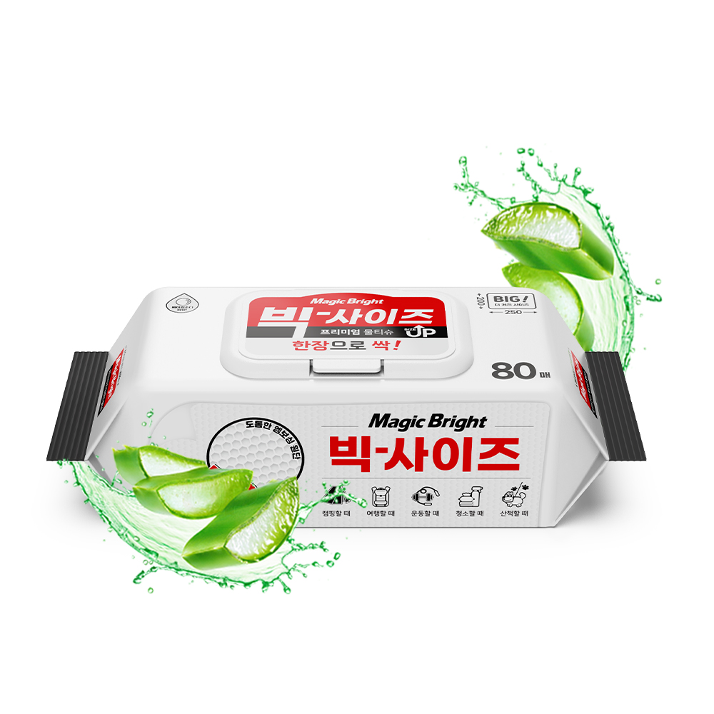 빅사이즈 물티슈 대형 도톰한 대용량 두꺼운 엠보싱 10팩 20팩 캡형 80매, 10개 상품 이미지