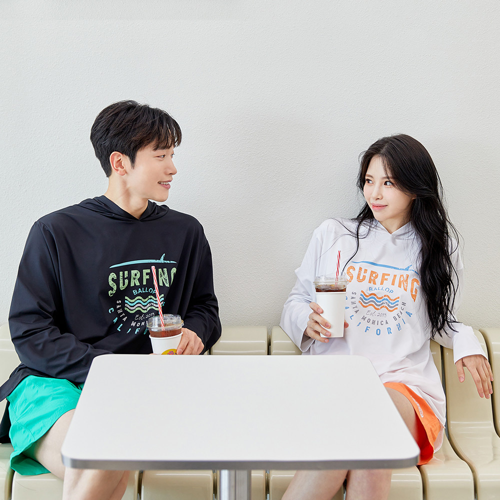 밸롭 빅 웨이브 오버핏 후드 래쉬가드 남성 여성 수영복 비치웨어 여름 - 메인 이미지