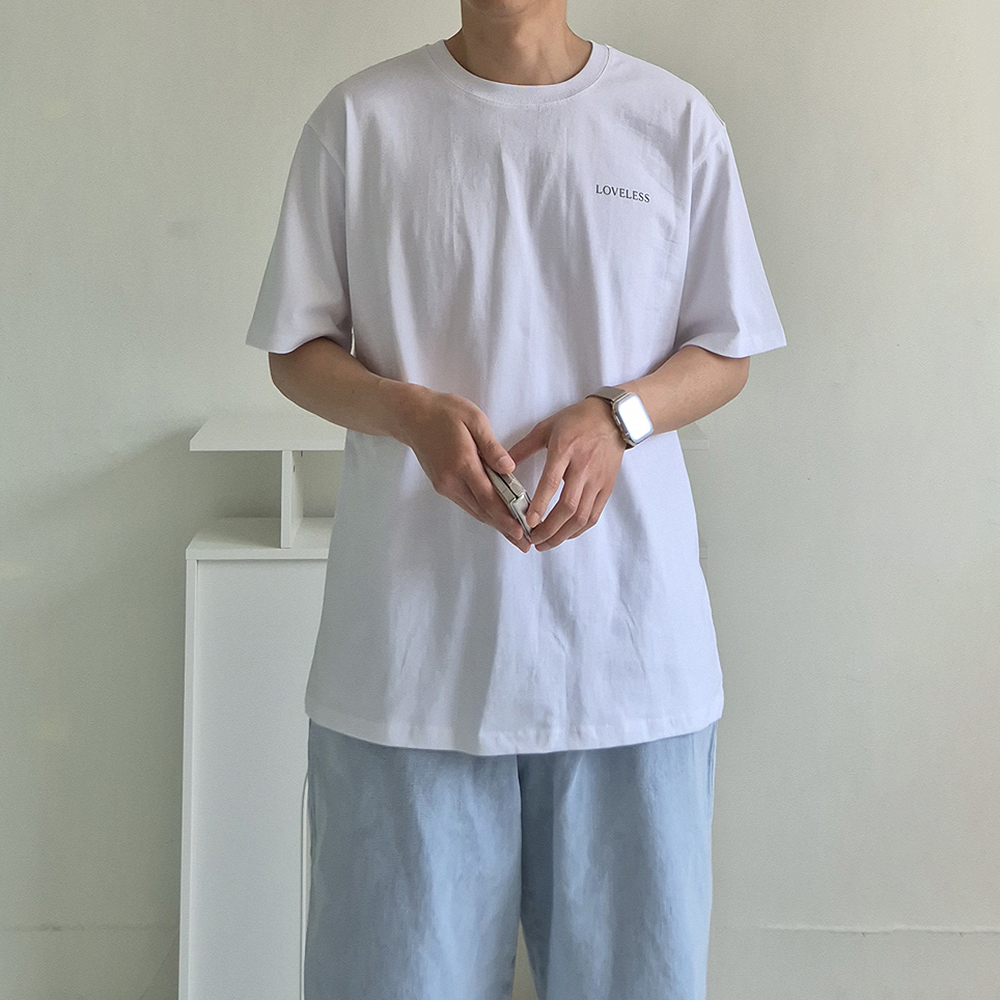 남자 반팔티 오버핏 면 커플 레터링 16수 비침없는 여름 반팔 티셔츠 - 상세 이미지 5