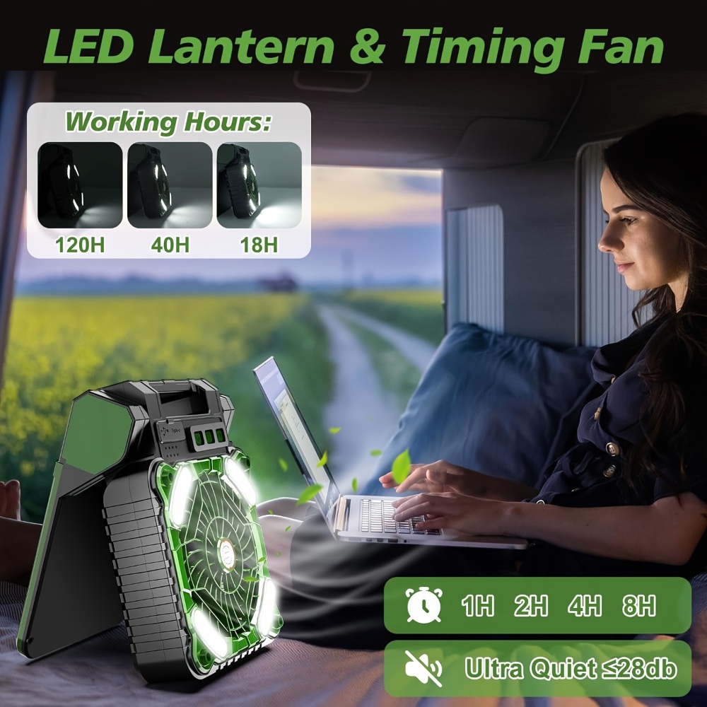 휴대용 선풍기 야외용 바람 LED 불빛 접이식 태양광 배터리 - 상세 이미지 5