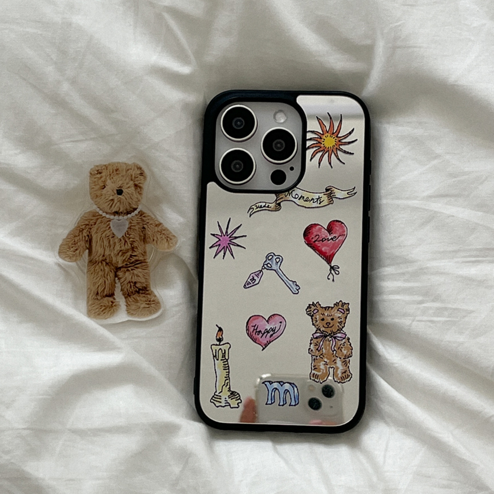 vintage drawing pattern 아이폰 15pro 미러 범퍼 케이스