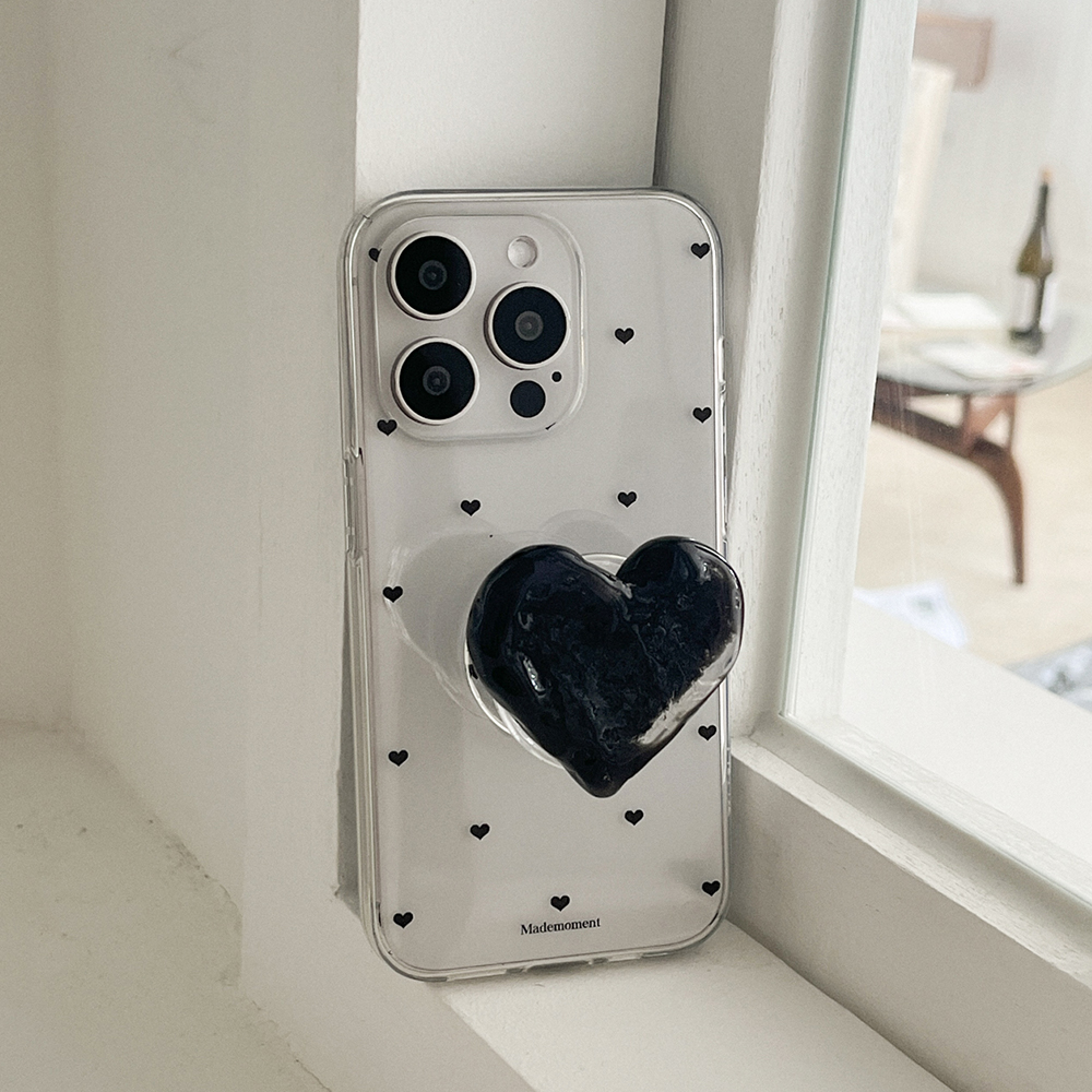 small heart pattern 아이폰 15pro 케이스 클리어 투명 젤리 red - 상품 이미지