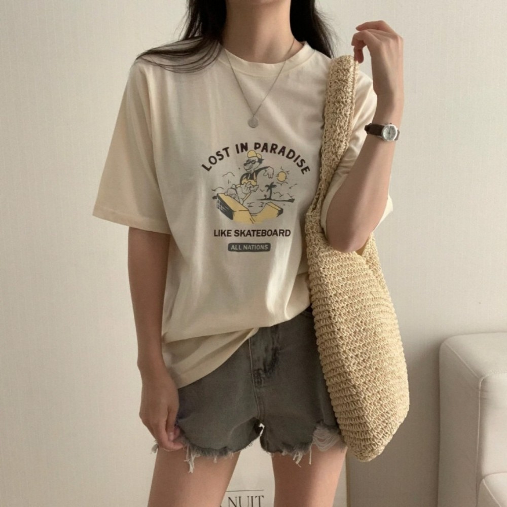 반팔 티셔츠 여름 면 여성 박스티 오버핏 루즈핏 크롭 이미지 7