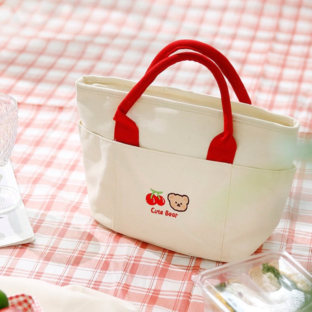 곰돌이 이유식 보온 보냉 가방 예쁜 캔버스 미니 아이스 쿨러백