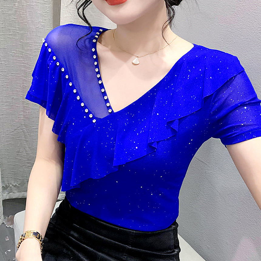 라인댄스 상의 라인 라틴 댄스복 옷 큐빅사선러플탑
