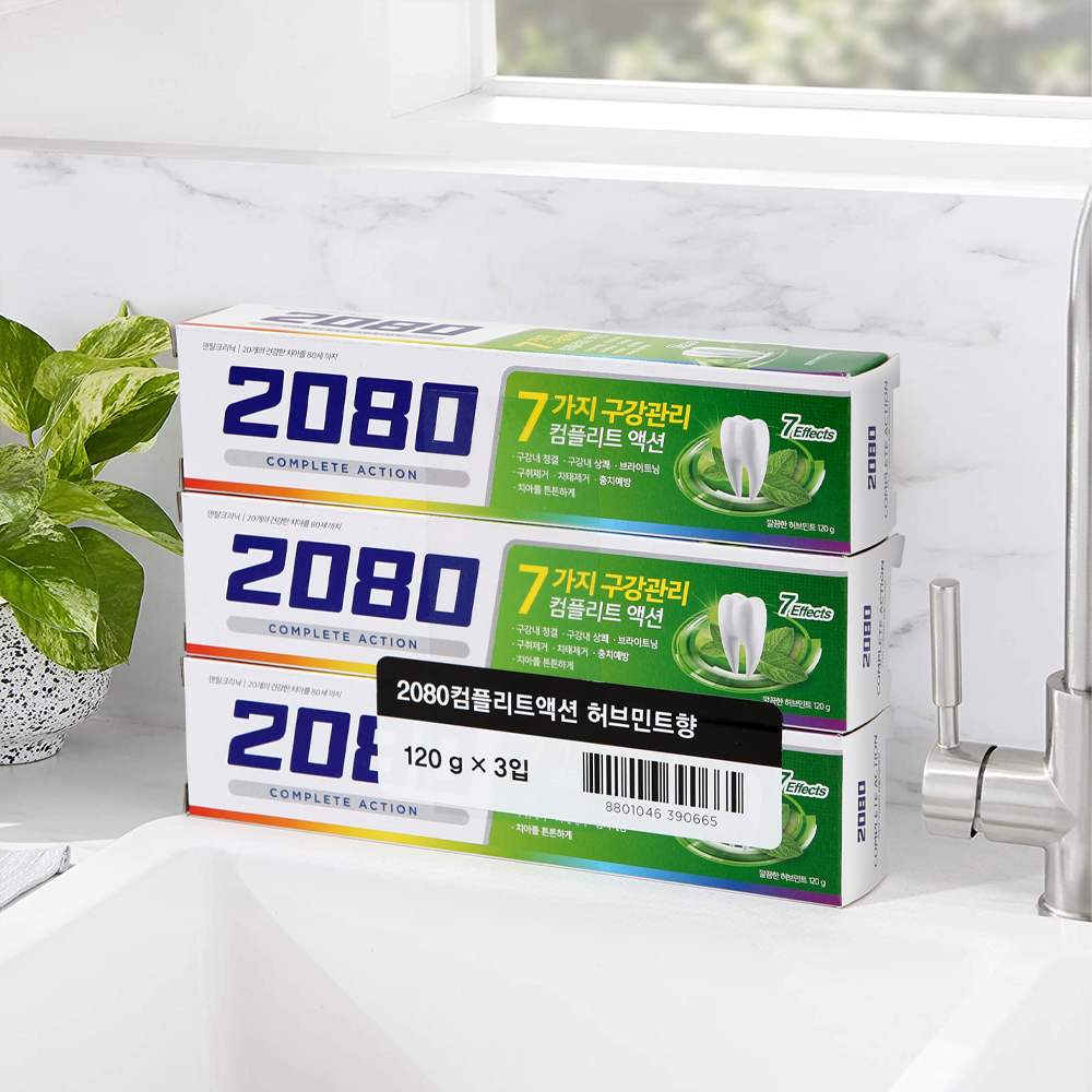 애경 2080 컴플리트 액션 허브민트향 치약 120gx3입 - 상품 이미지