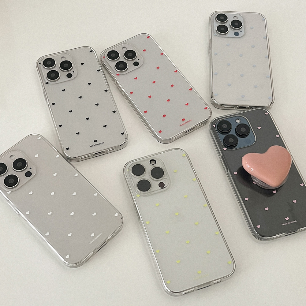 small heart pattern 아이폰 15pro 케이스 클리어 투명 젤리 red - 상세 이미지 3
