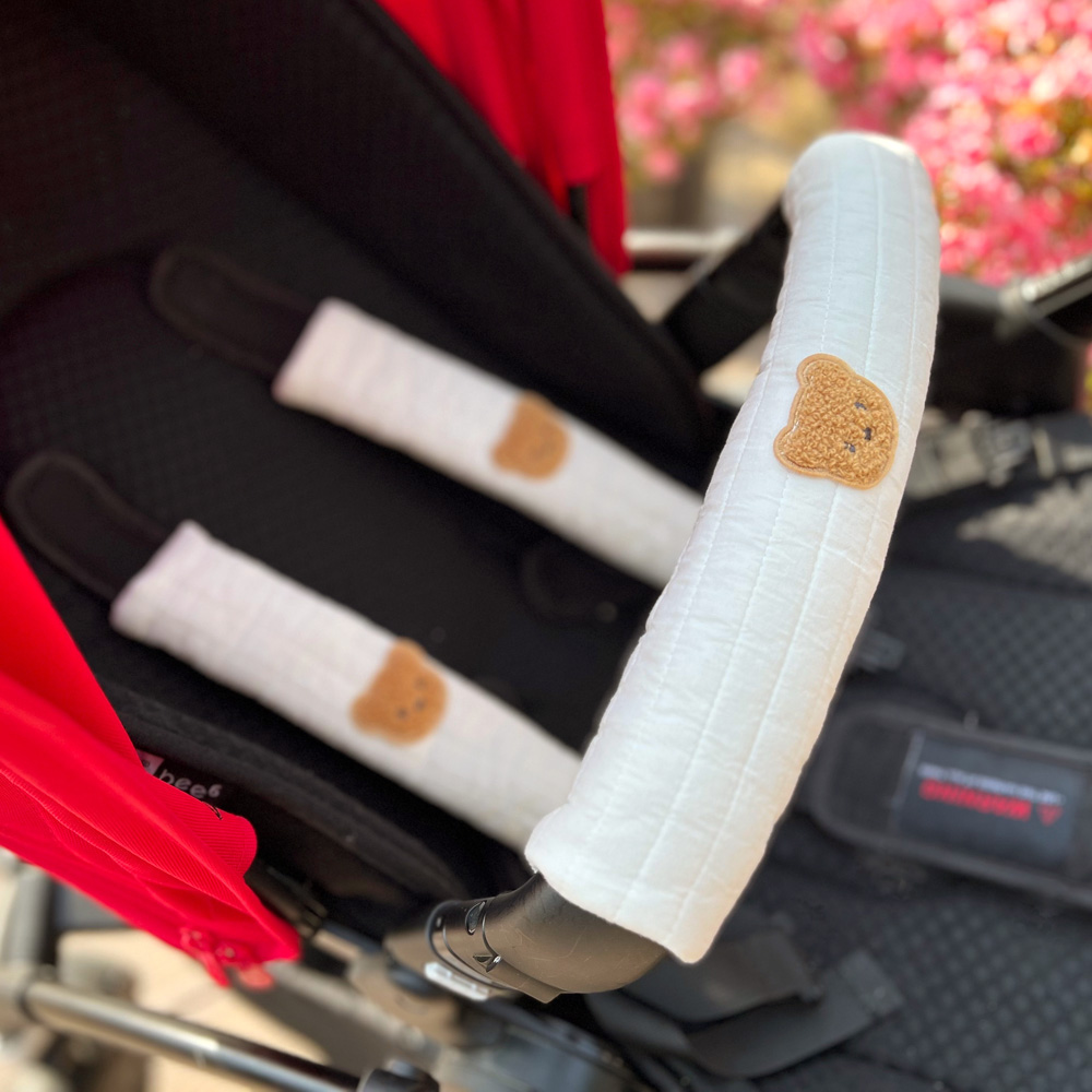 곰돌이 누빔 유모차 안전바커버 안전 벨트커버 침받이