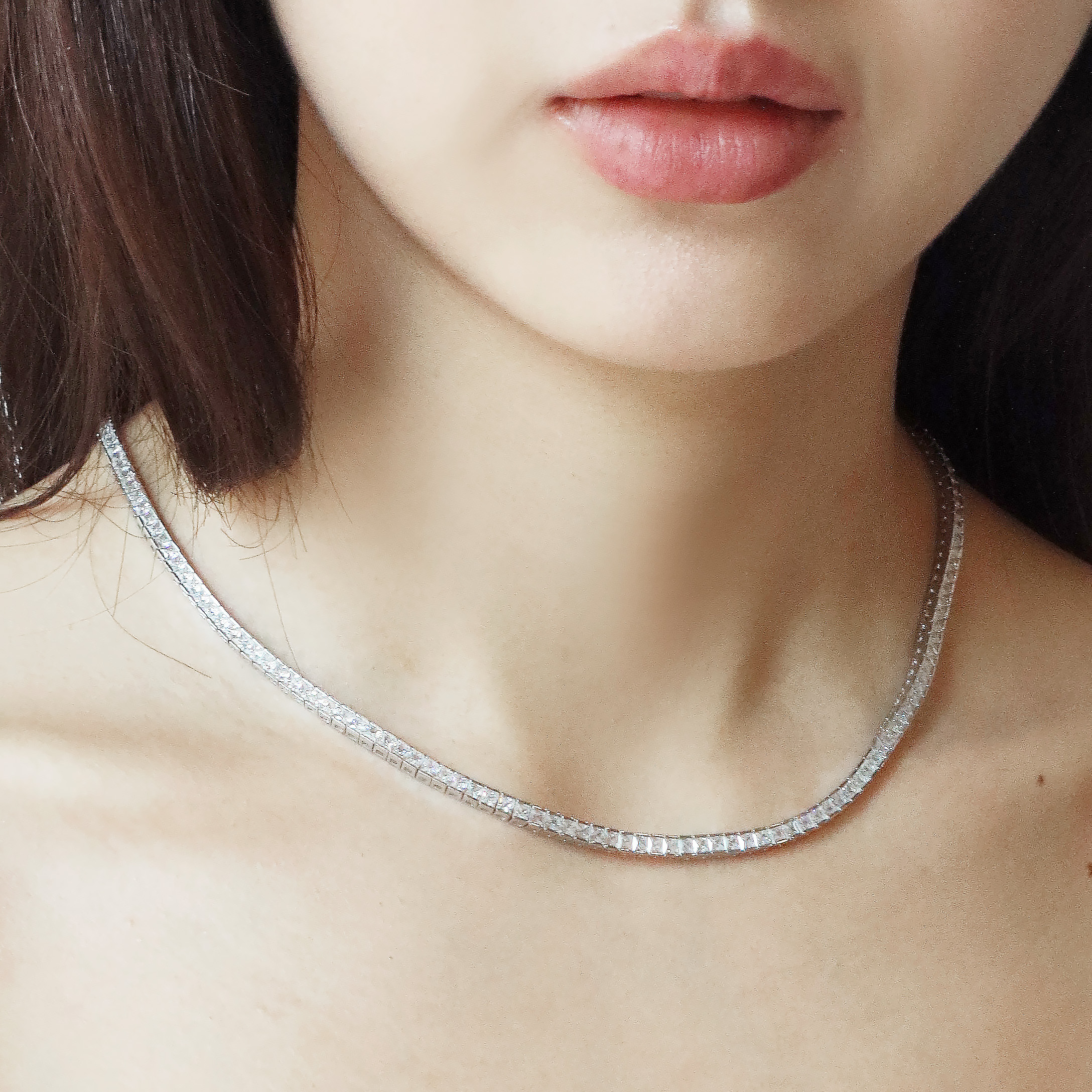 2.5mm 스퀘어 큐빅 지르코니아 테니스목걸이 - 상품 이미지