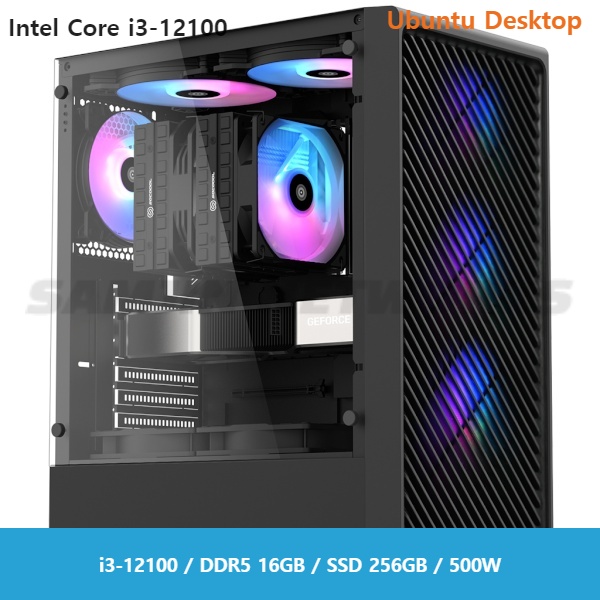 PCKOREA Intel Core i3-12100 사무용 조립 컴퓨터 [i3-12100/DDR5 16GB/SSD256GB/500W]