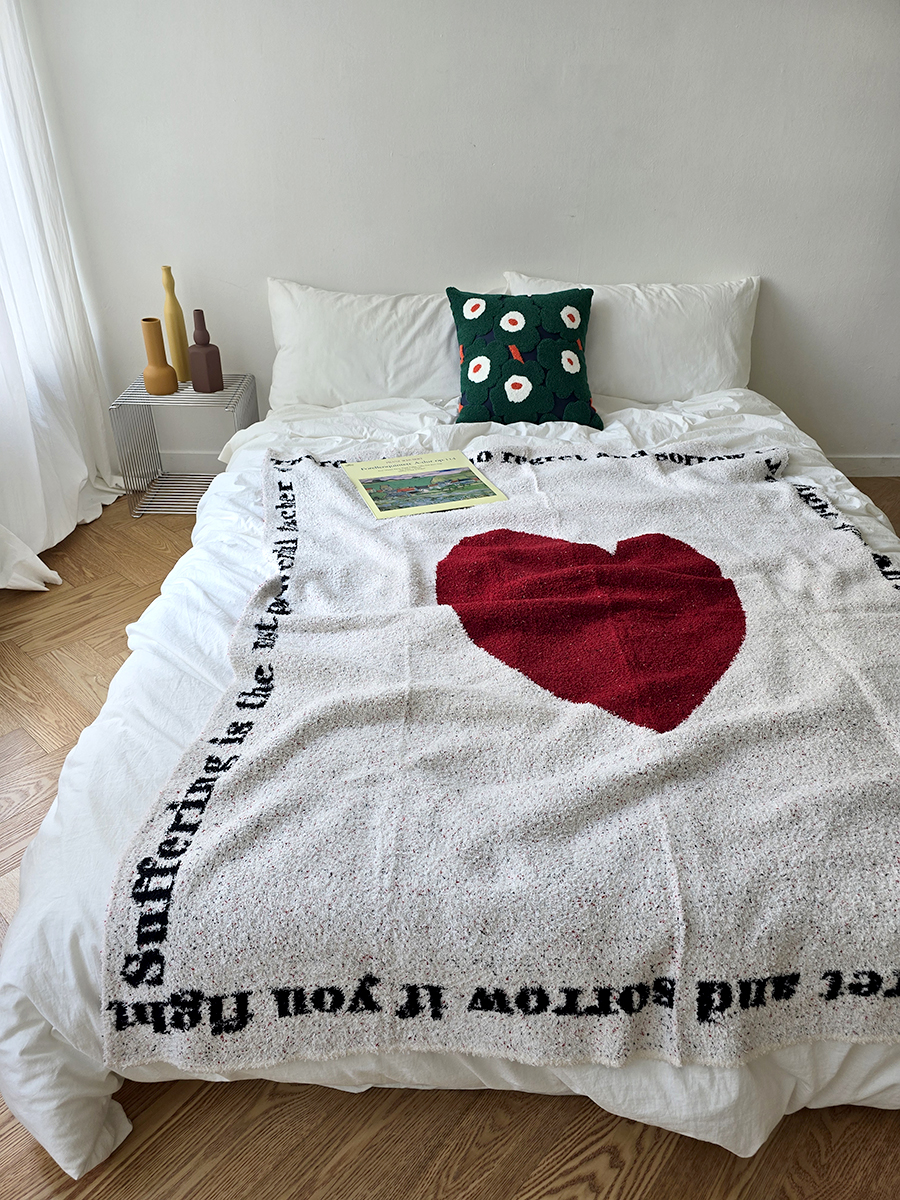 블랑쉬 귀여운 레드 하트 아트 플란넬 블랭킷 - 상세 이미지 2