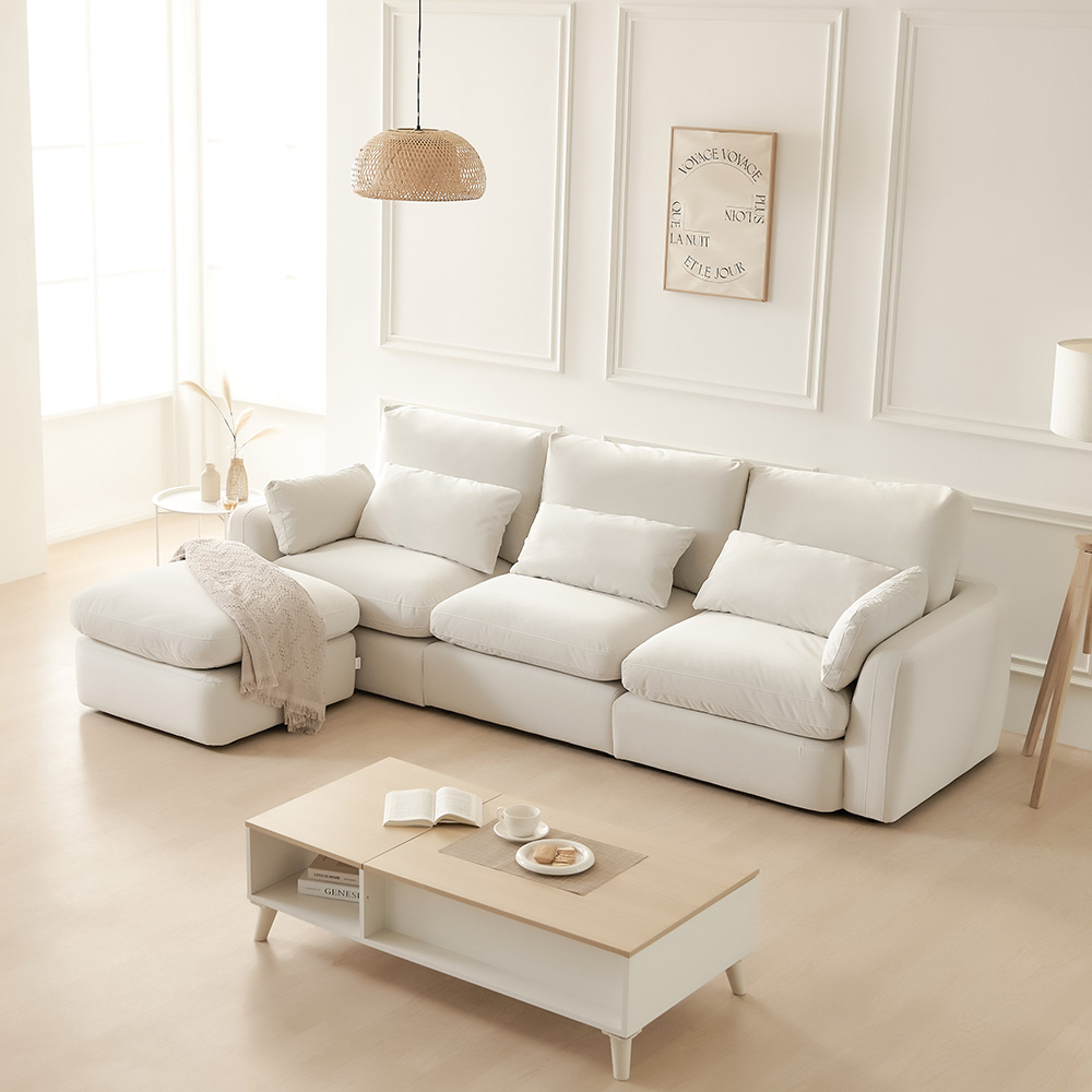 동서가구 헤이스 구스 워셔블 풀커버 아쿠아텍스 패브릭 모듈형 4인 소파+스툴 DF924524