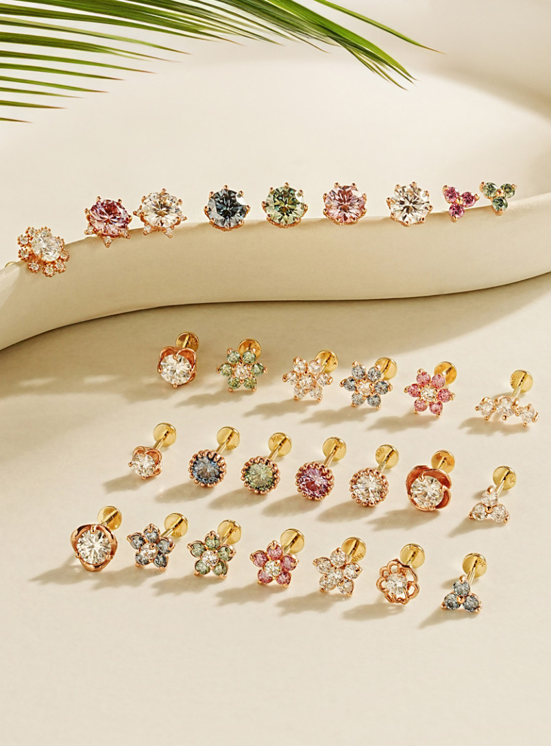[0.8mm]14K 인터널 모이사나이트 다이아 라블렛 피어싱 귀걸이 23종 모음전 - 상품 이미지