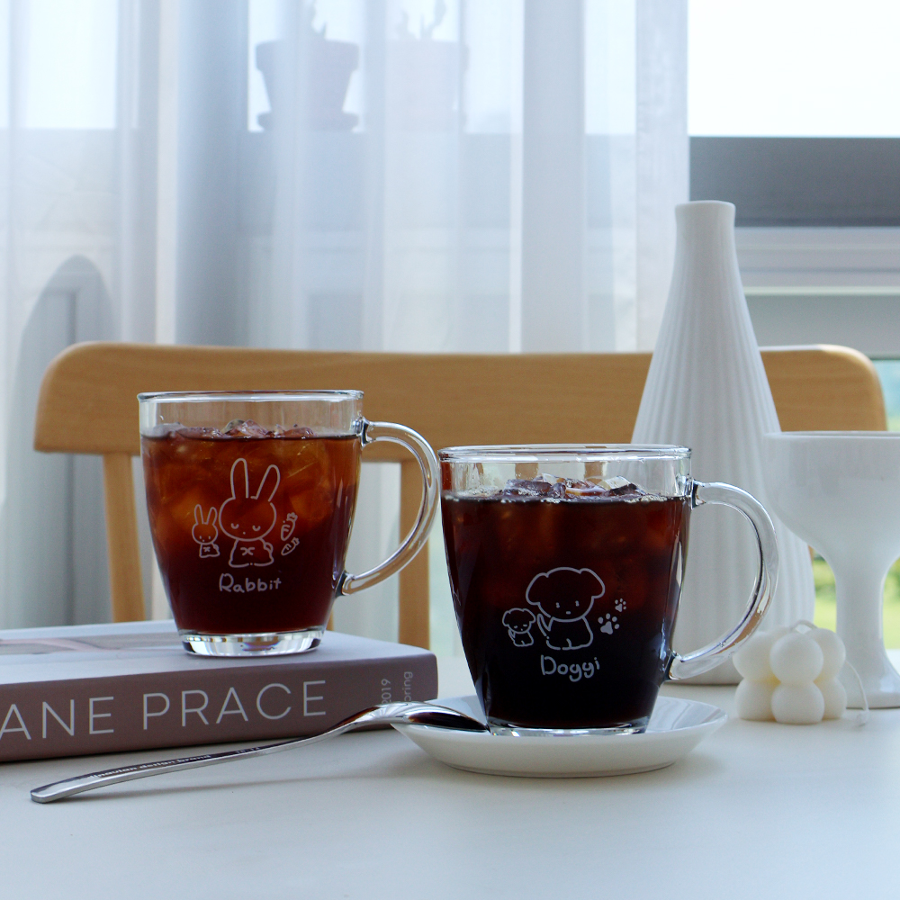 로얄보덴 안나 유리 머그컵 2P 350ml 유리 컵 잔,음료수,캐릭터 강아지 토끼 - 상세 이미지 3