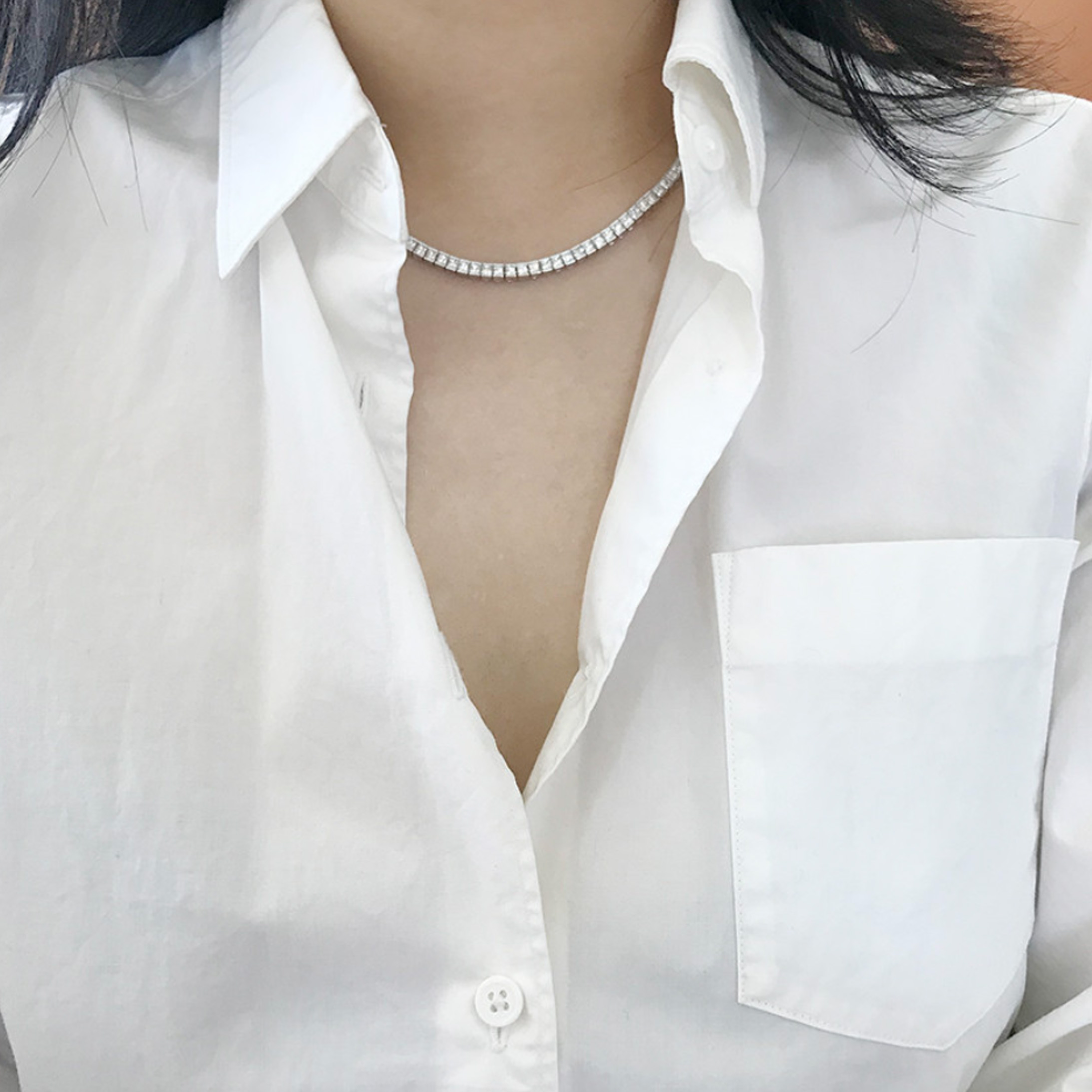 3mm 스퀘어 큐빅 지르코니아 테니스목걸이 이미지 7