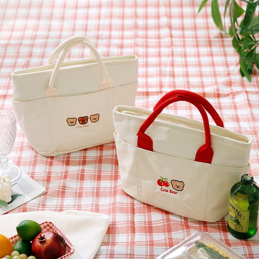 곰돌이 이유식 보온 보냉 가방 예쁜 캔버스 미니 아이스 쿨러백