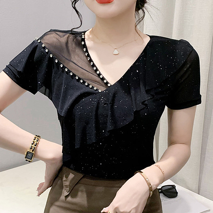라인댄스 상의 라인 라틴 댄스복 옷 큐빅사선러플탑 - 상세 이미지 2